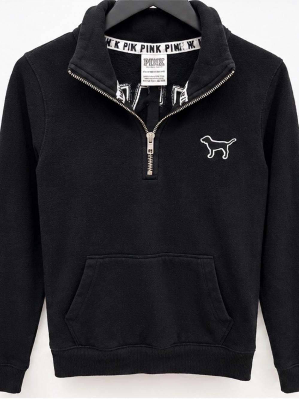 PINK Victoria's Secret Black Half-Zip Fleece Pullover with Dog Logo
